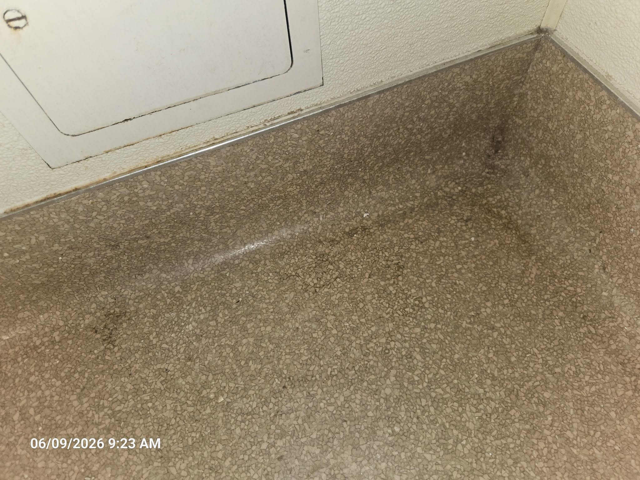Heavy buildup at baseboard before cleaning